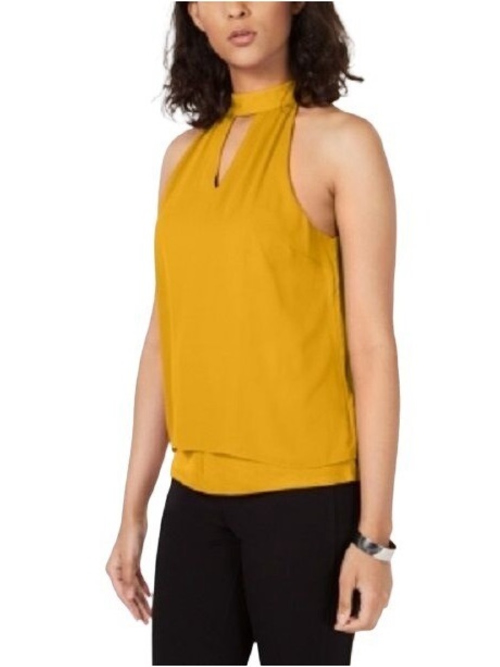 New York & Co. Sleeveless Mustard Halter Top with Keyhole size M